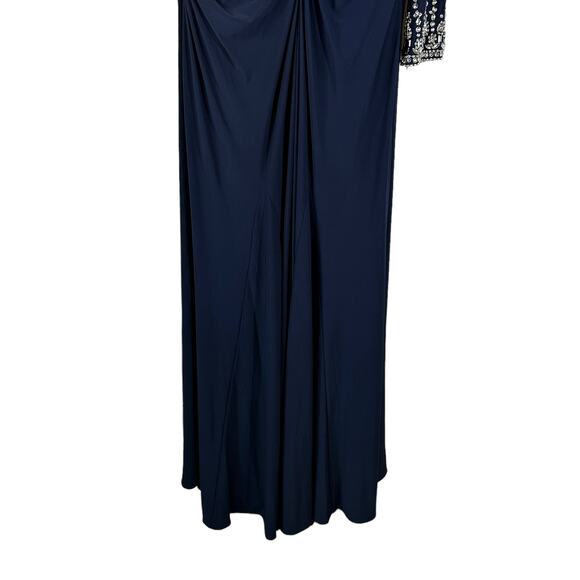 Mac Duggal NewWomen's One Shoulder Long Sleeve Jersey Gown Midnight Size 16 - Picture 11 of 15